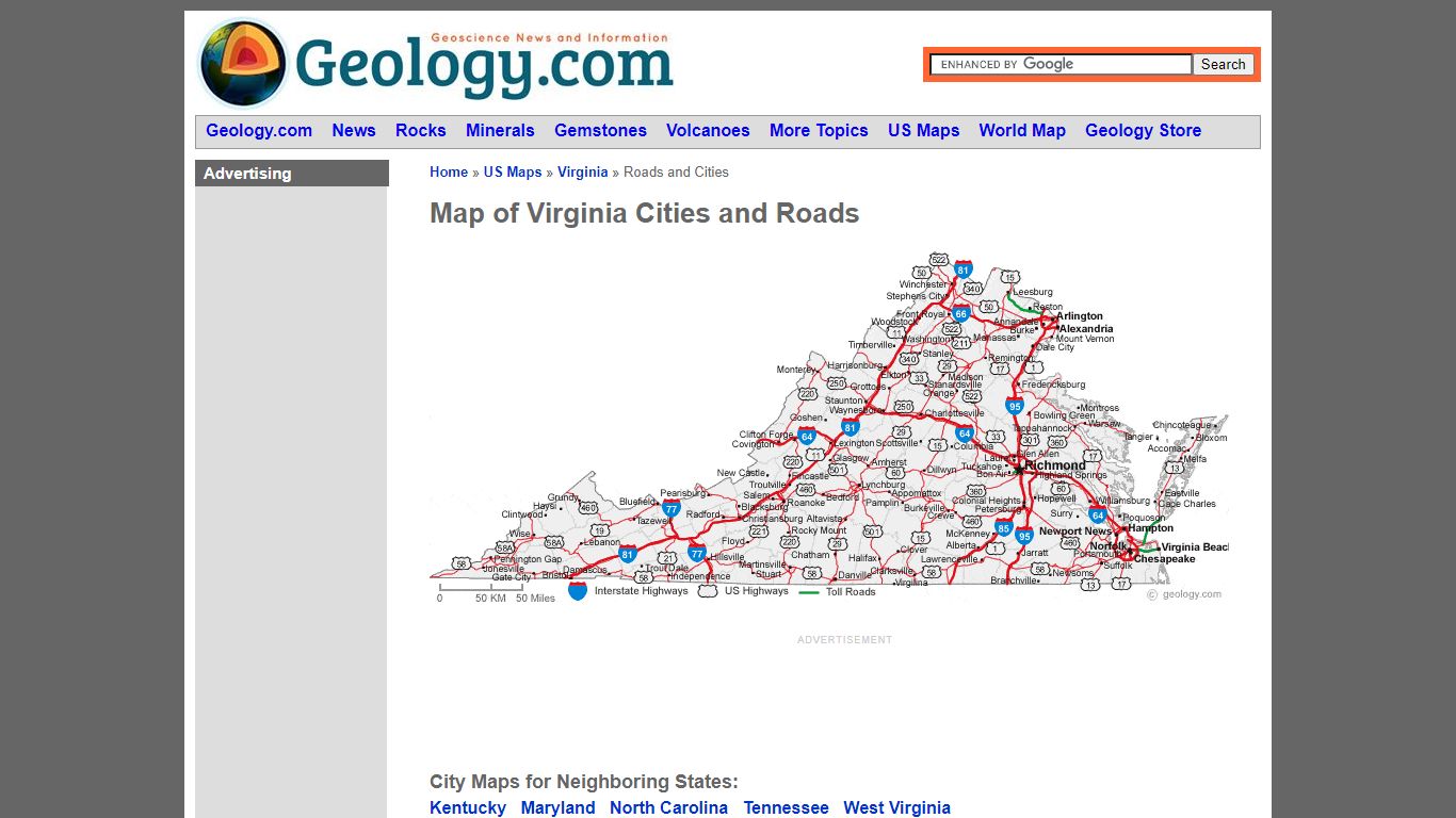 Map of Virginia Cities - Virginia Road Map - Geology