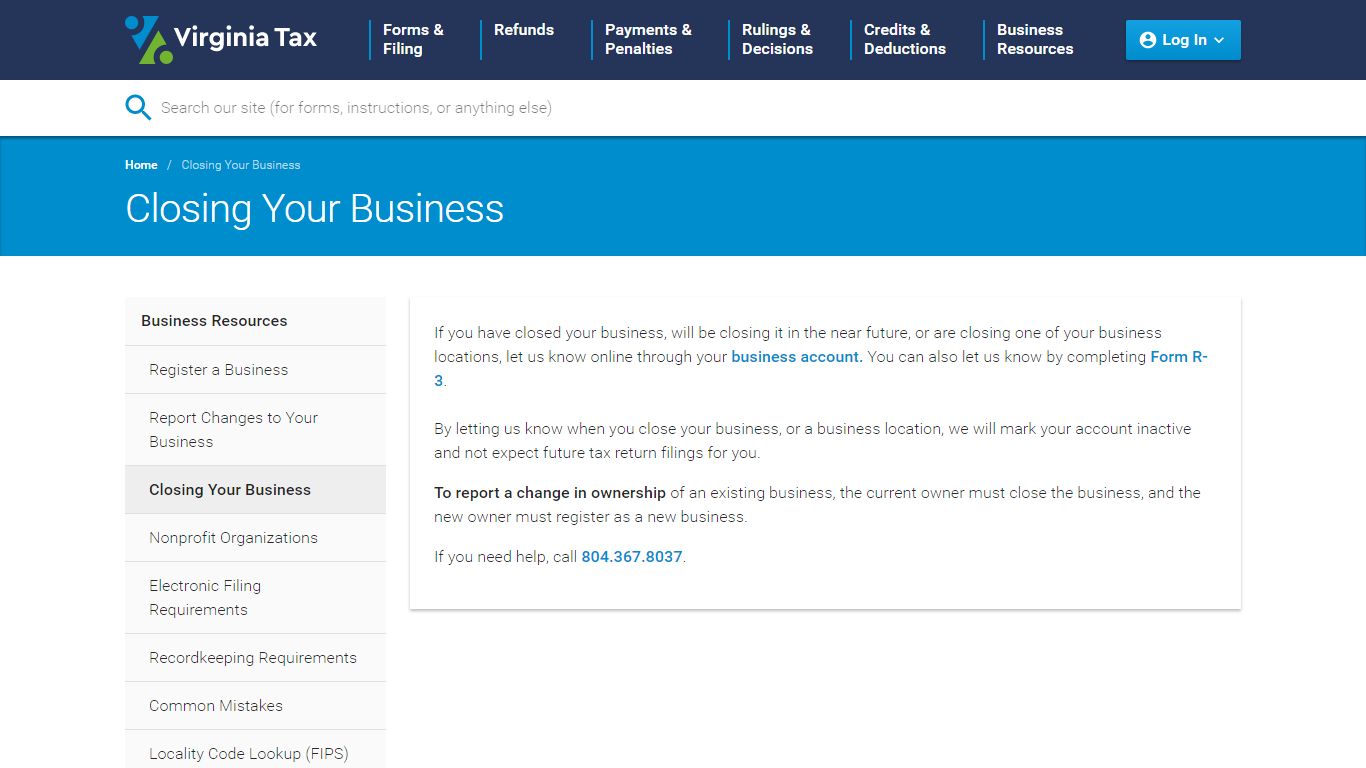 Closing Your Business | Virginia Tax